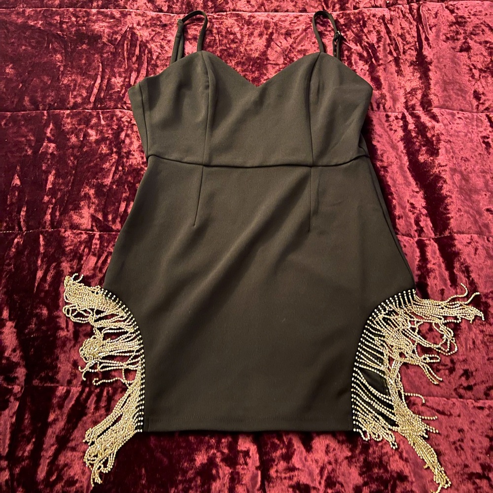 Black mini with cutout sides with rhinestones